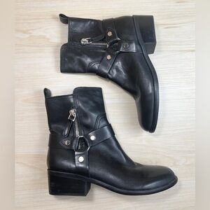Marc Fisher Black Leather Western Moto Ankle Boots